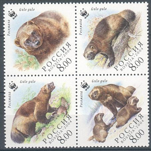 Россия, 2004, WWF, Росомаха,  квартблок